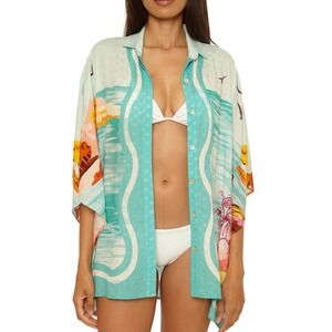 Trina Turk Cyclades Tunic, Button-Up Swim Cover Up, Women's Size M/L